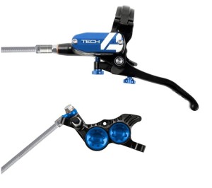 Hamulec rowerowy tylny Hope Tech 4 V4 czarno - niebieski stalowy oplot 