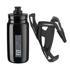 Zestaw rowerowy koszyk Elite Custom Race Plus czarny mat i bidon Elite Fly 550ml czarny