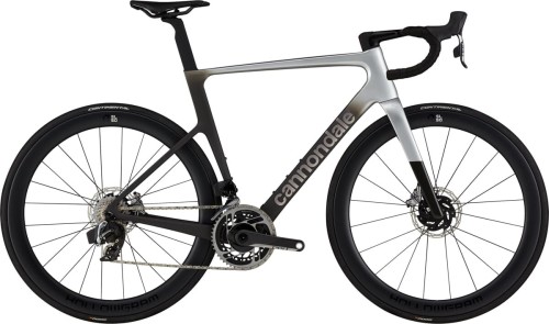 Rower Cannondale SuperSix EVO Hi-MOD 1 Mercury, Raw Carbon, Brushed Chrome, and Smoke Black