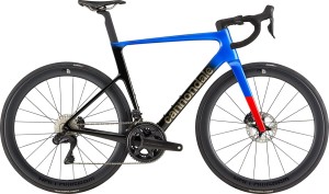 Rower Cannondale SuperSix EVO Hi-MOD 2 Sonic Blue, Jet Black, Smoke Brushed Chrome, and Rally Red 