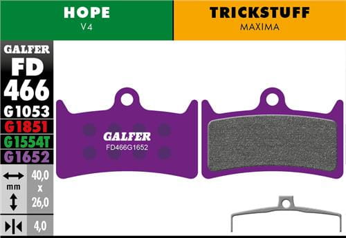 Klocki rowerowe hamulcowe Galfer Hope oraz Trickstuff FD466 Fioletowe