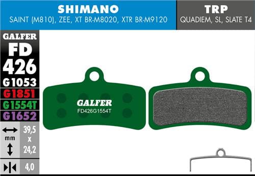 Klocki rowerowe hamulcowe Galfer Shimano FD426 Zielone