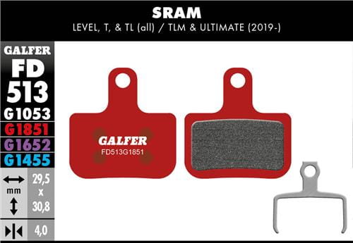 Klocki rowerowe hamulcowe Galfer Sram Level Czerwone