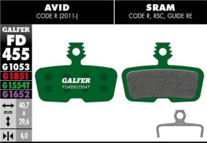 Klocki rowerowe hamulcowe Galfer Avid; Sram FD455 Zielone