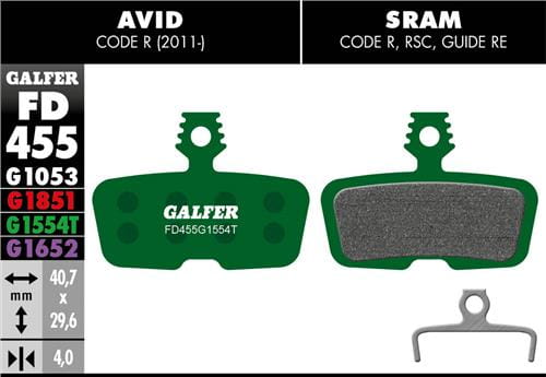 Klocki rowerowe hamulcowe Galfer Avid; Sram FD455 Zielone